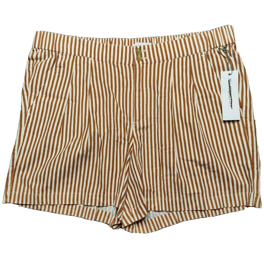 LIZ CLAIBORNE Women Size 16 Sierra Brown Linen‎ Blend Stripe 5" Shorts NEW